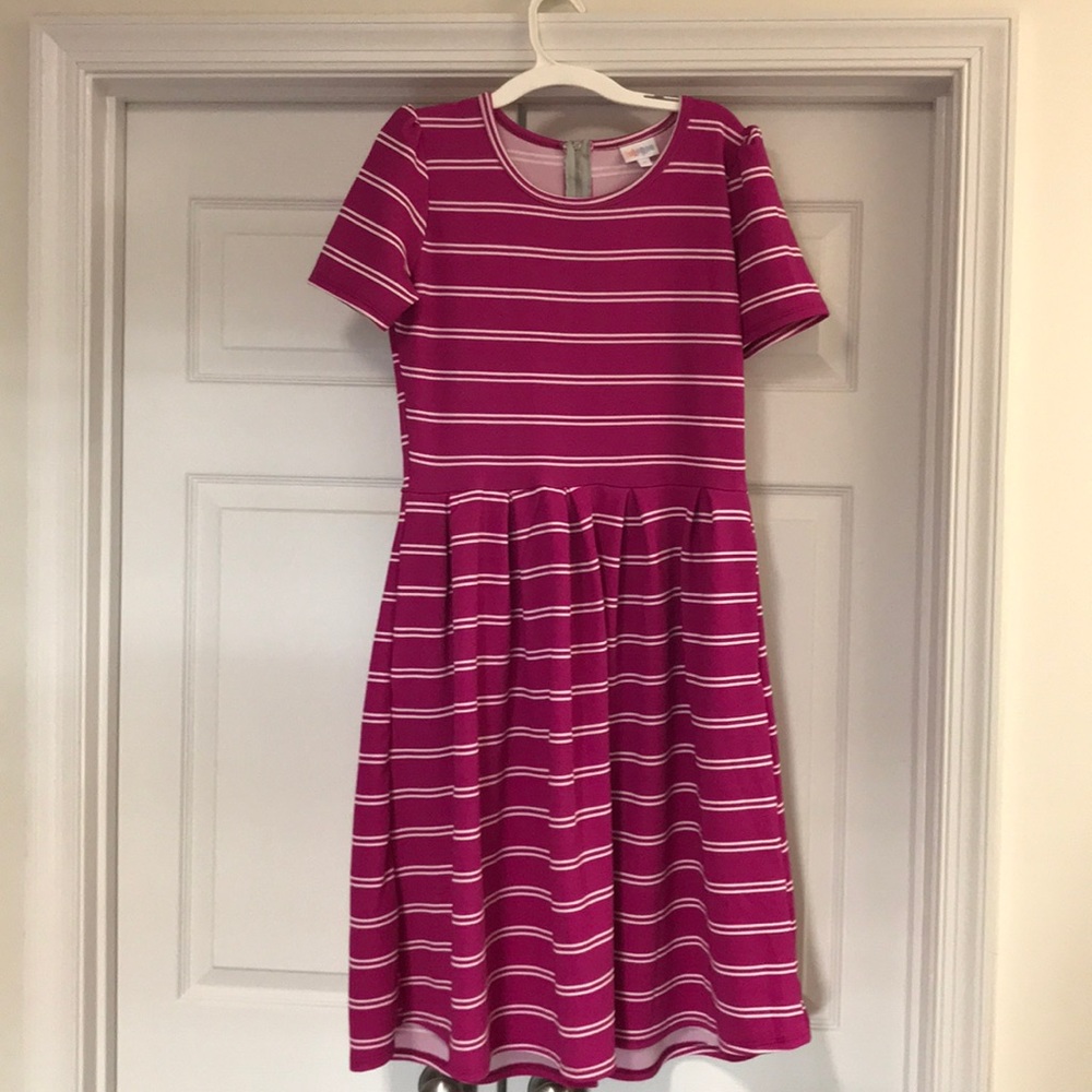 Hot pink with white stripes Lularoe Amelia dress